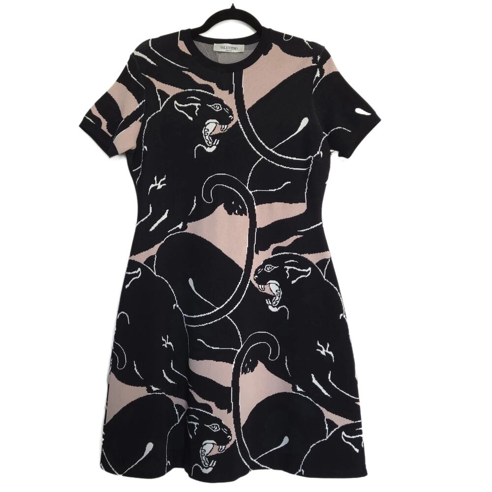 Valentino Pink Knit Panther Knee-Length Tee-Shirt Dress, IT 36 (XXS)